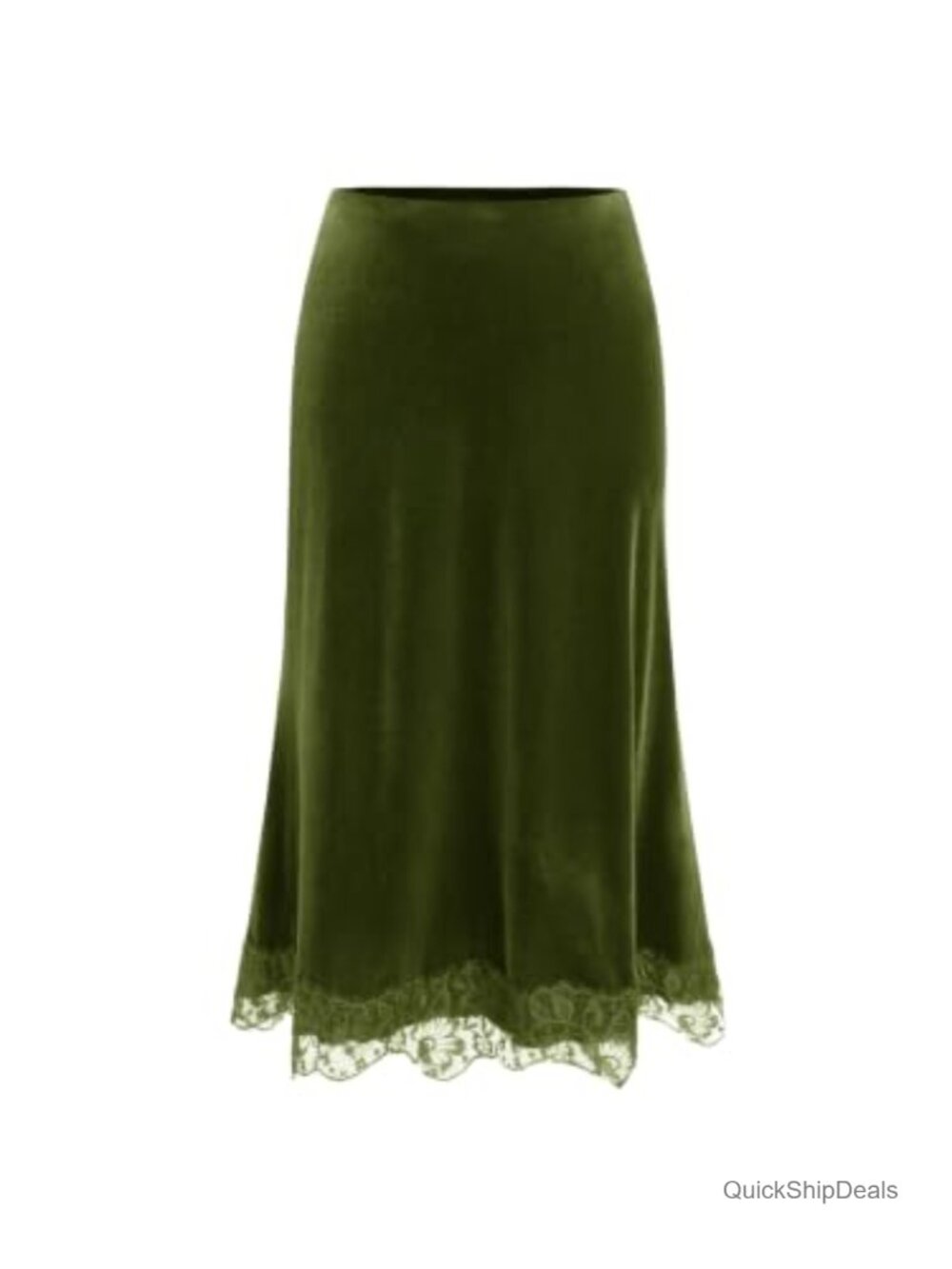Velvet Midi Skirt A-Line Lace Hem Flowy Office Date Night